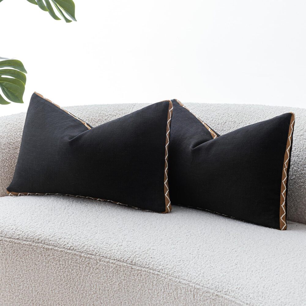 9827 Decorative Neutral Linen Throw Pillow Covers 12x20 Inch Set of 2